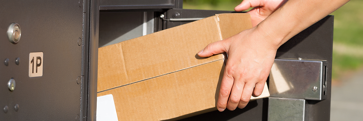 Person pulling package out of mailbox