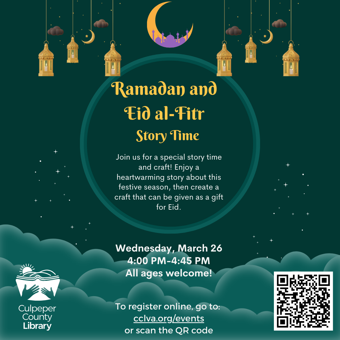 A flyer describing details for a Ramadan and Eild al-Fitr story time 